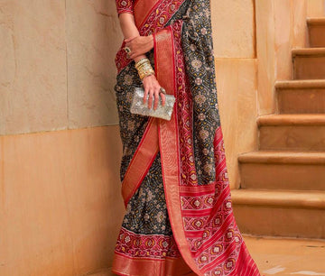 Black and Red Patola Silk Weaving Silk Saree for women designer latest wedding wear saree