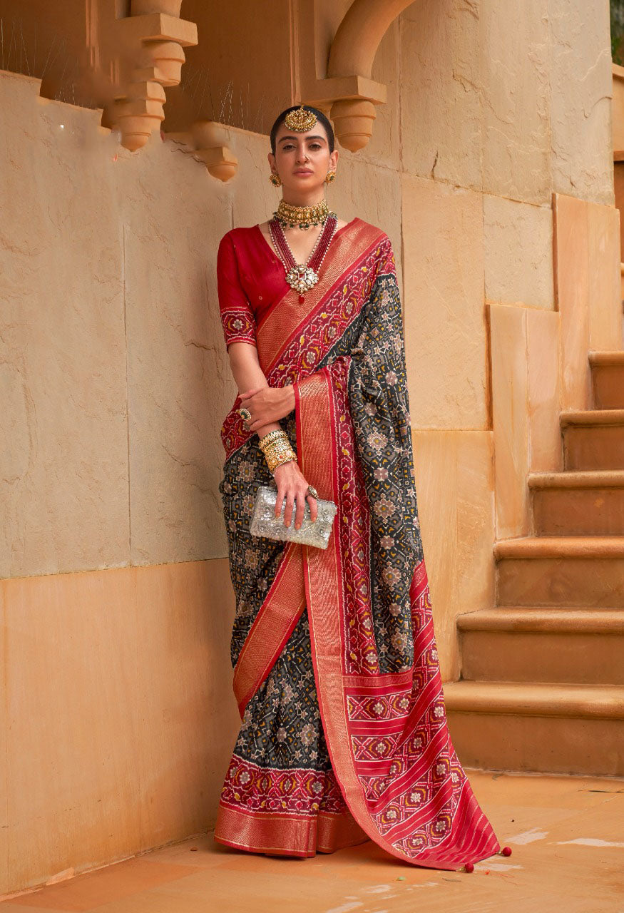 Black and Red Patola Silk Weaving Silk Saree for women designer latest wedding wear saree