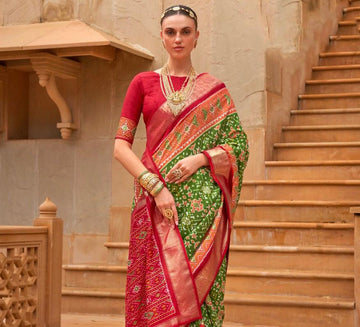 Pink and green Patola Silk Weaving Silk Saree for women designer latest wedding wear saree