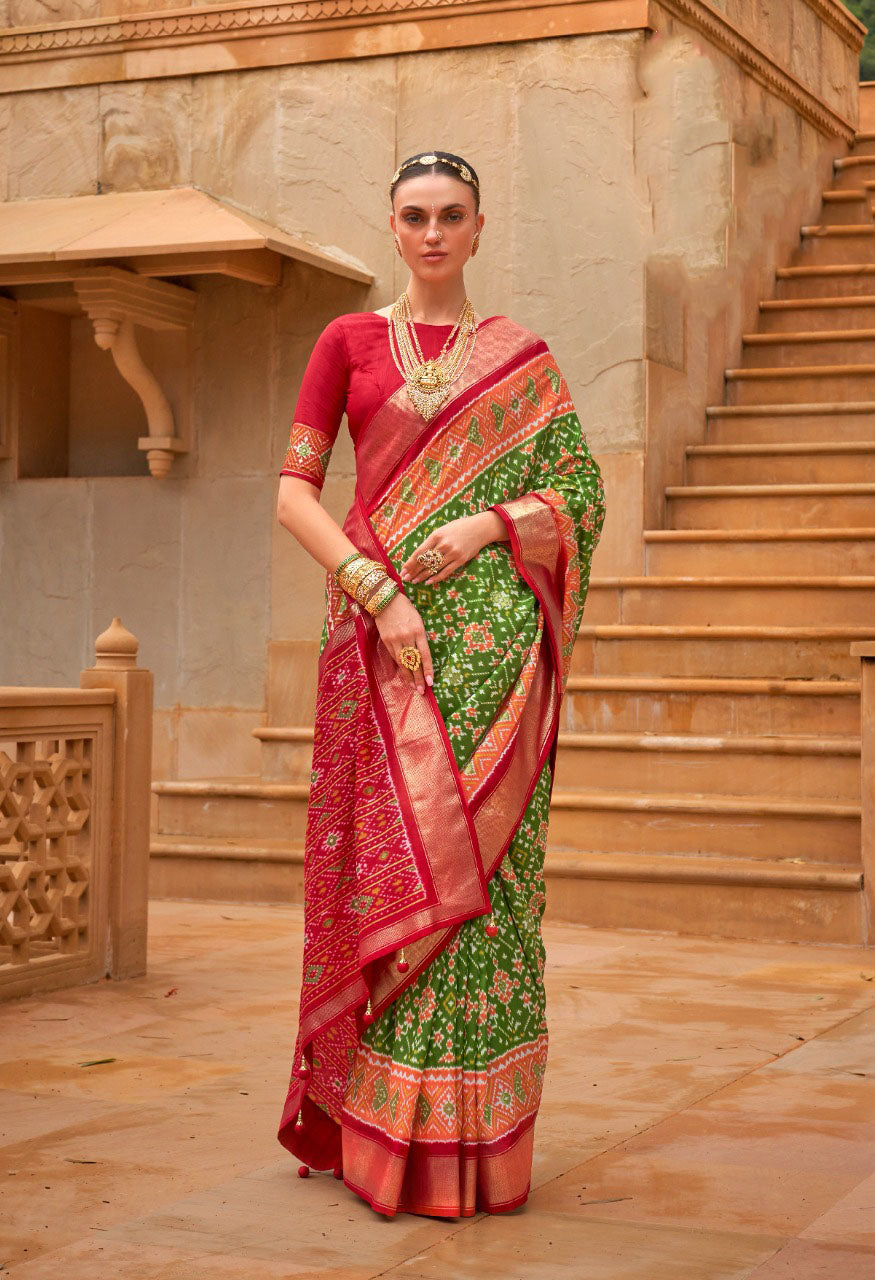 Pink and green Patola Silk Weaving Silk Saree for women designer latest wedding wear saree