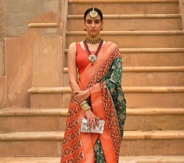 Green and Yellow Patola Silk Weaving Silk Saree for women designer latest wedding wear saree