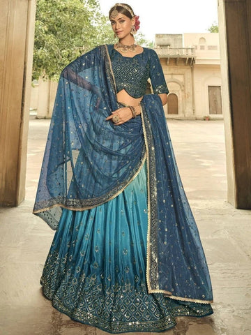 Teal blue lehenga choli for women