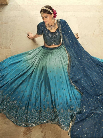 Teal blue lehenga choli for women