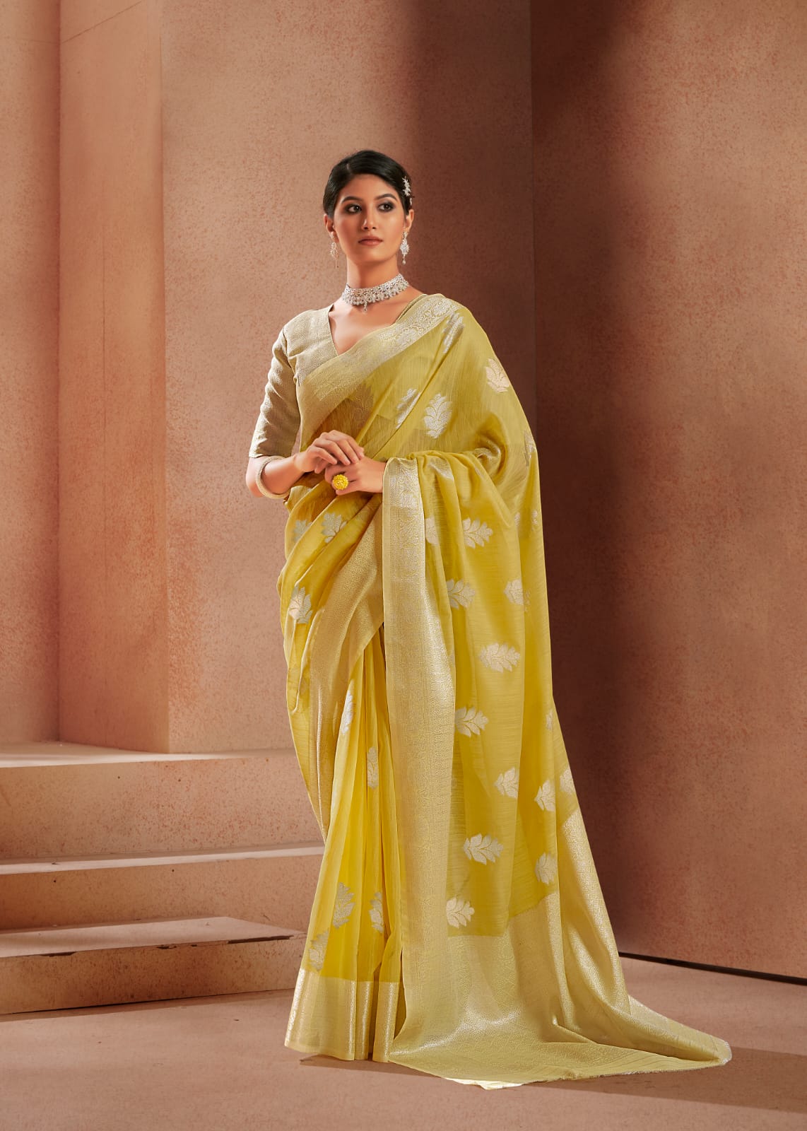 Lime  Yellow Silk Saree for women designer latest wedding wear saree