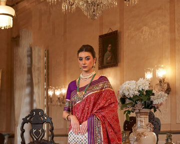 Red and Purple  Smoothy Patola Silk Saree for women, designer latest wedding wear saree