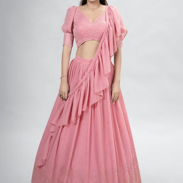 Designer   Pink color lehenga choli with  Mukaish ,Sequence and Thread  Work  wedding party wear lehenga choli with dupatta