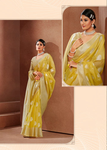 Lime  Yellow Silk Saree for women designer latest wedding wear saree