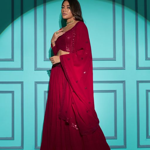 Red THREAD WITH SEQUINCE EMBROIDERED WORK  lehenga choli with GEORGETTE  dupatta