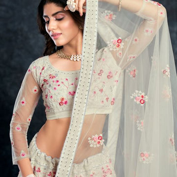 White Diamond,Zari,Thread & Sequins  Embroidery Work   lehenga choli with  Net  dupatta