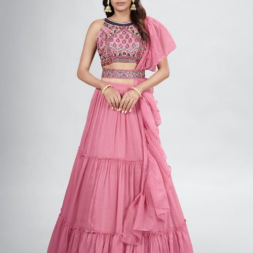 Designer Pink   color lehenga choli with Crush ,  Thread and Hand  Work    wedding party wear lehenga choli with dupatta