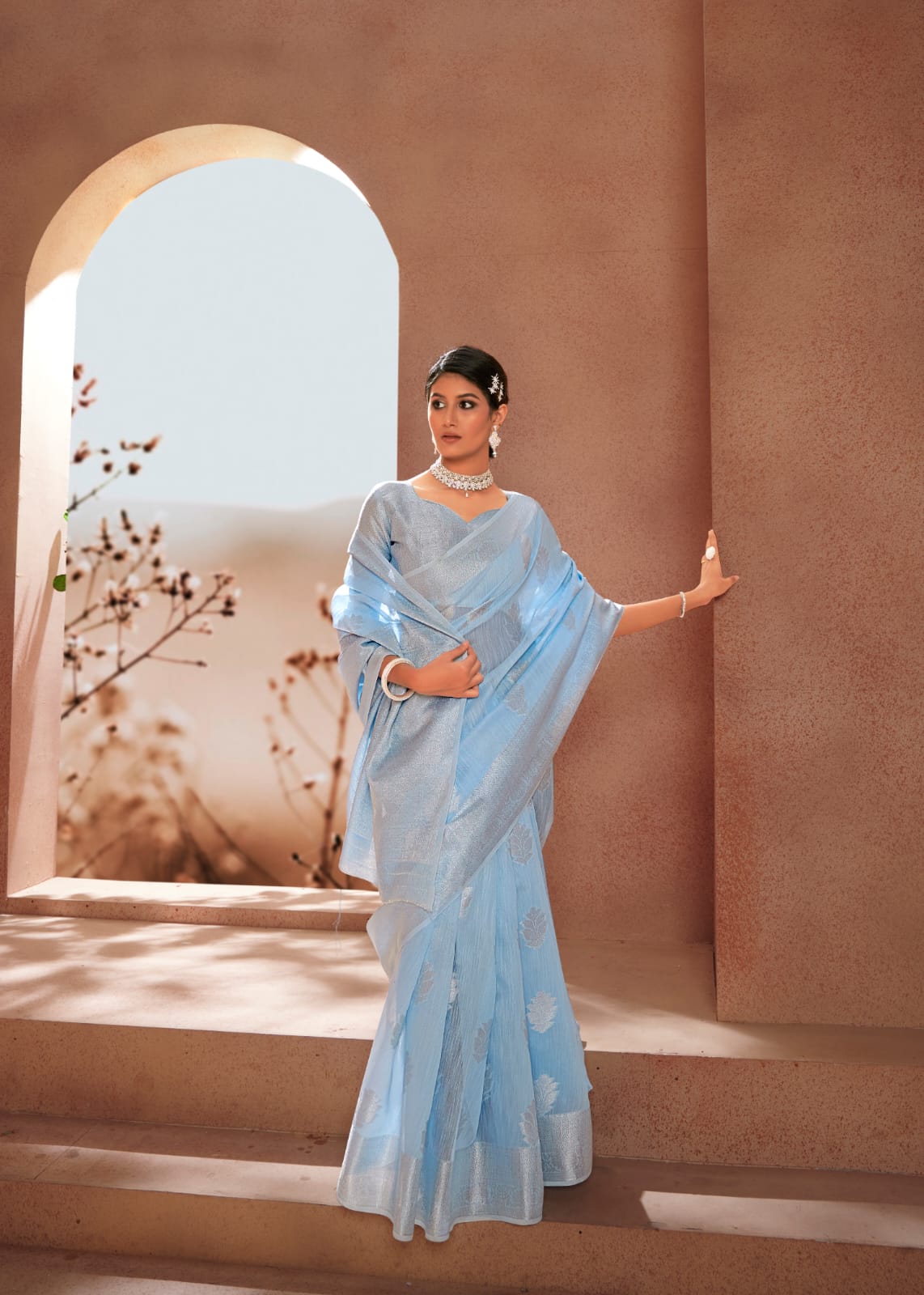 Sky Blue Silk Saree for women designer latest wedding wear saree