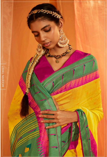 Yellow  Soft Brasso Silk Saree for women, designer latest wedding wear saree