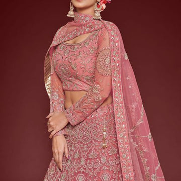 Designer Pink color lehenga choli with Sequins and Thread Embroidery Work  wedding party wear lehenga choli with dupatta