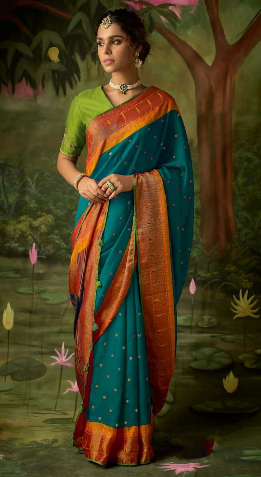 Teal Green Soft Brasso Silk Saree for women, designer latest wedding wear saree