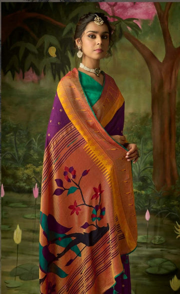 Purple Soft Brasso Silk Saree for women, designer latest wedding wear saree