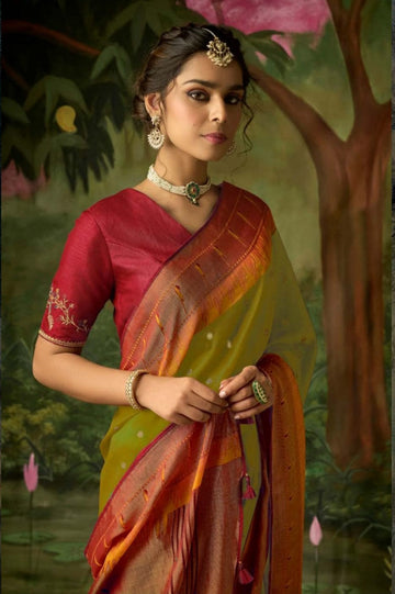 Mehendi Green Soft Brasso Silk Saree for women, designer latest wedding wear saree