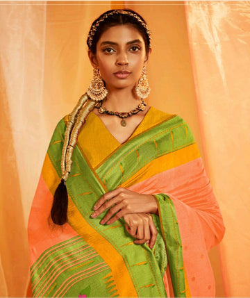 Orange  Soft Brasso Silk Saree for women, designer latest wedding wear saree