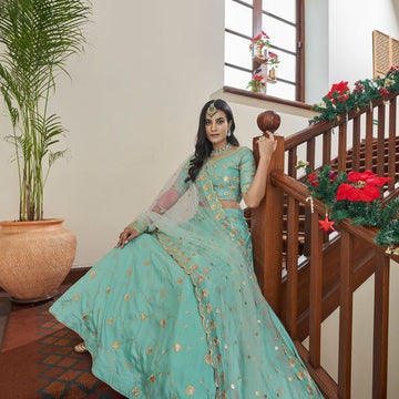 Sky Blue Zari & Sequins Embroidery Work  lehenga choli with  Net  dupatta