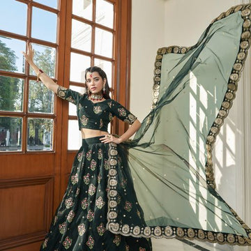 Black  Zari,Thread & Sequins Embroidery Work  lehenga choli with Net dupatta