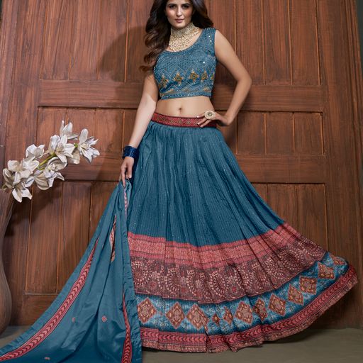 Designer Blue color lehenga choli with Mirror , sequence and  Hand  Work    wedding party wear lehenga choli with dupatta