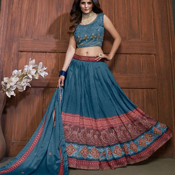 Designer Blue color lehenga choli with Mirror , sequence and  Hand  Work    wedding party wear lehenga choli with dupatta