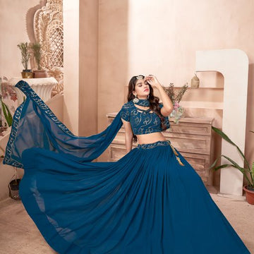 Blue Multi Sequins Embroidery Work lehenga choli with Faux Georgette dupatta