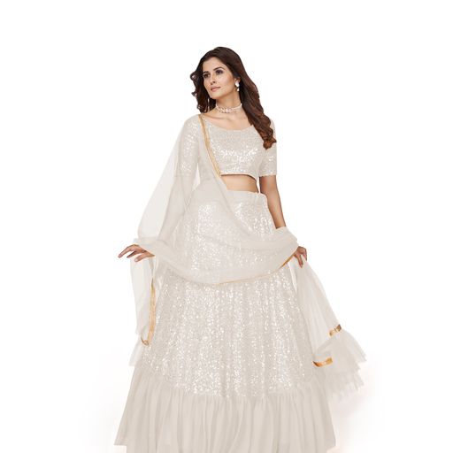 White Multi Sequins Work lehenga choli with Net dupatta