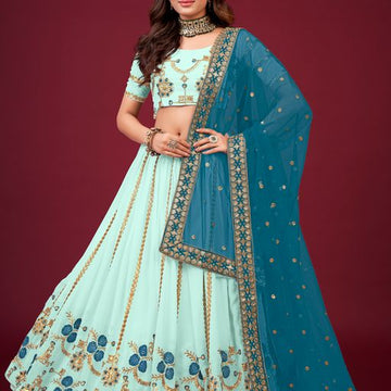 Sky Blue  Zari, Thread & Sequins Embroidery Work  lehenga choli with  Faux  Georgette dupatta