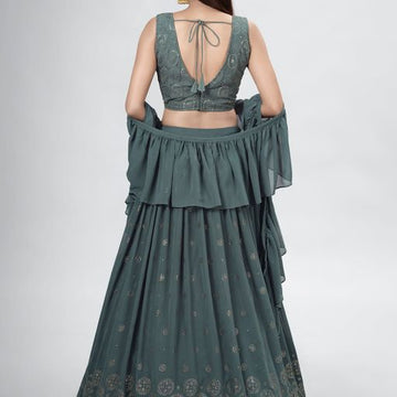 Designer Dark Green     color lehenga choli with  Mukaish ,Sequence and Thread  Work  wedding party wear lehenga choli with dupatta