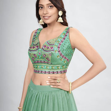 Designer Green color lehenga choli with Crush ,  Thread and Hand  Work    wedding party wear lehenga choli with dupatta