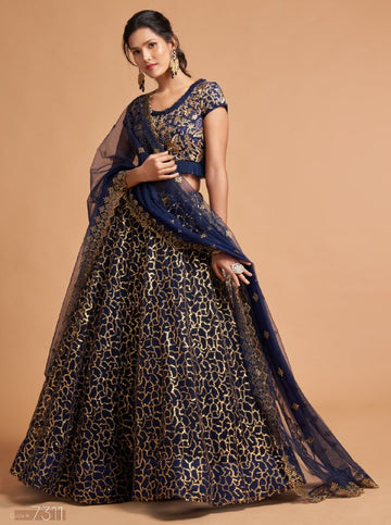 Designer Blue  color lehenga choli with Zari and Sequence Embroidery Work wedding party wear lehenga choli with dupatta