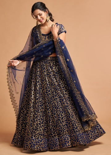 Designer Blue  color lehenga choli with Zari and Sequence Embroidery Work wedding party wear lehenga choli with dupatta