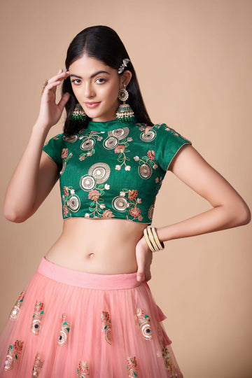 Designer Pink and Green   color lehenga choli with Zari and Sequence ,Thread Embroidery Work wedding party wear lehenga choli with dupatta