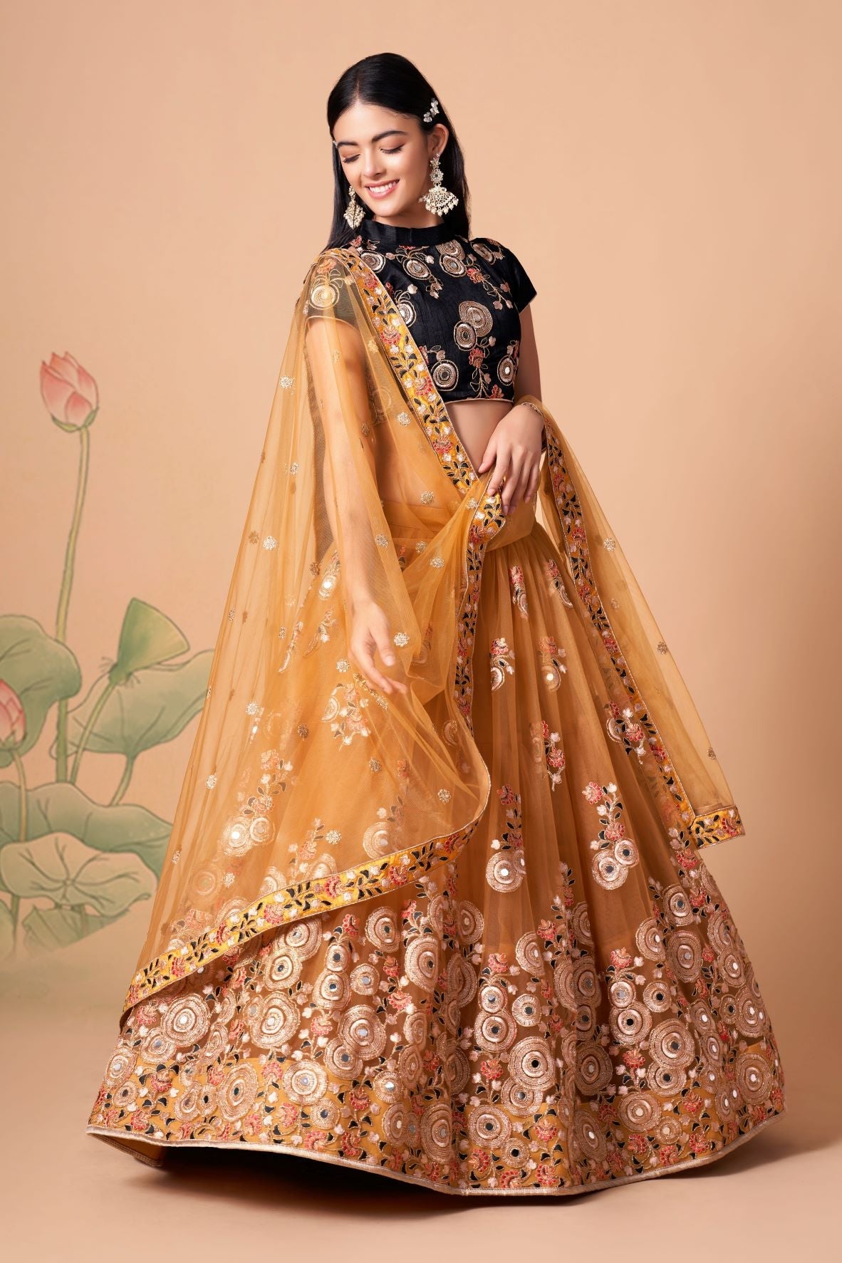 Designer  Black and Yellow color lehenga choli with Zari and Sequence ,Thread Embroidery Work wedding party wear lehenga choli with dupatta