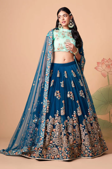 Designer Blue color lehenga choli with Zari and Sequence ,Thread Embroidery Work wedding party wear lehenga choli with dupatta