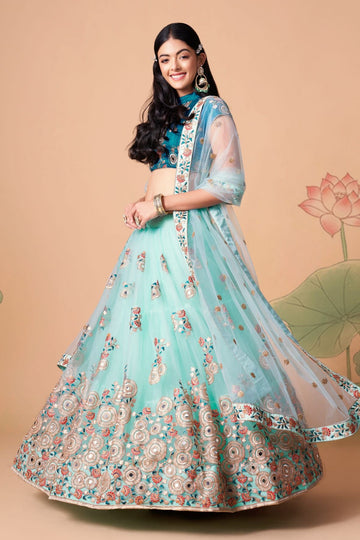 Designer Blue  color lehenga choli with Zari and Sequence ,Thread Embroidery Work wedding party wear lehenga choli with dupatta