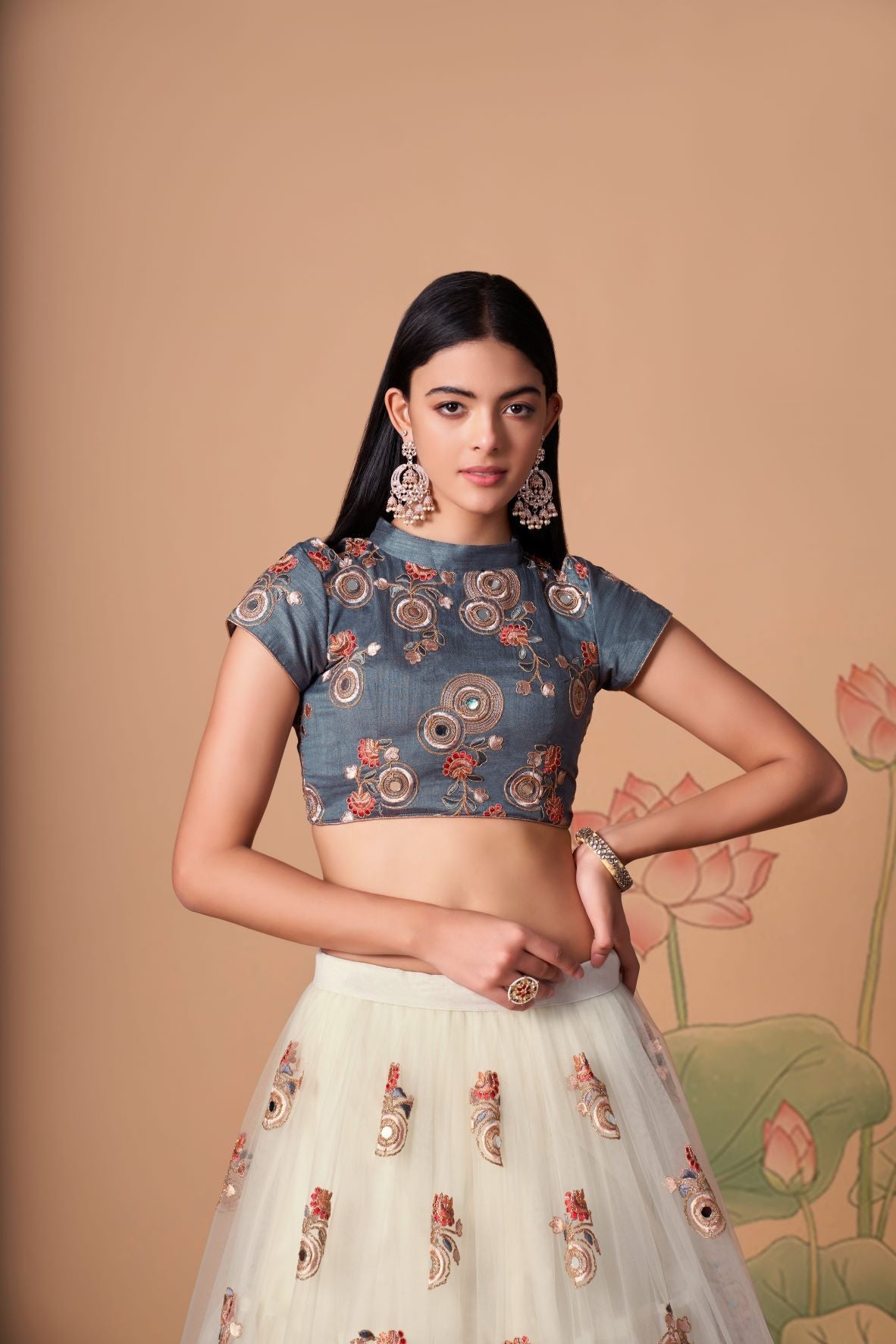 Designer Gray and Off-white   color lehenga choli with Zari and Sequence ,Thread Embroidery Work wedding party wear lehenga choli with dupatta