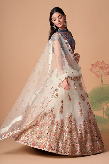 Designer Gray and Off-white   color lehenga choli with Zari and Sequence ,Thread Embroidery Work wedding party wear lehenga choli with dupatta