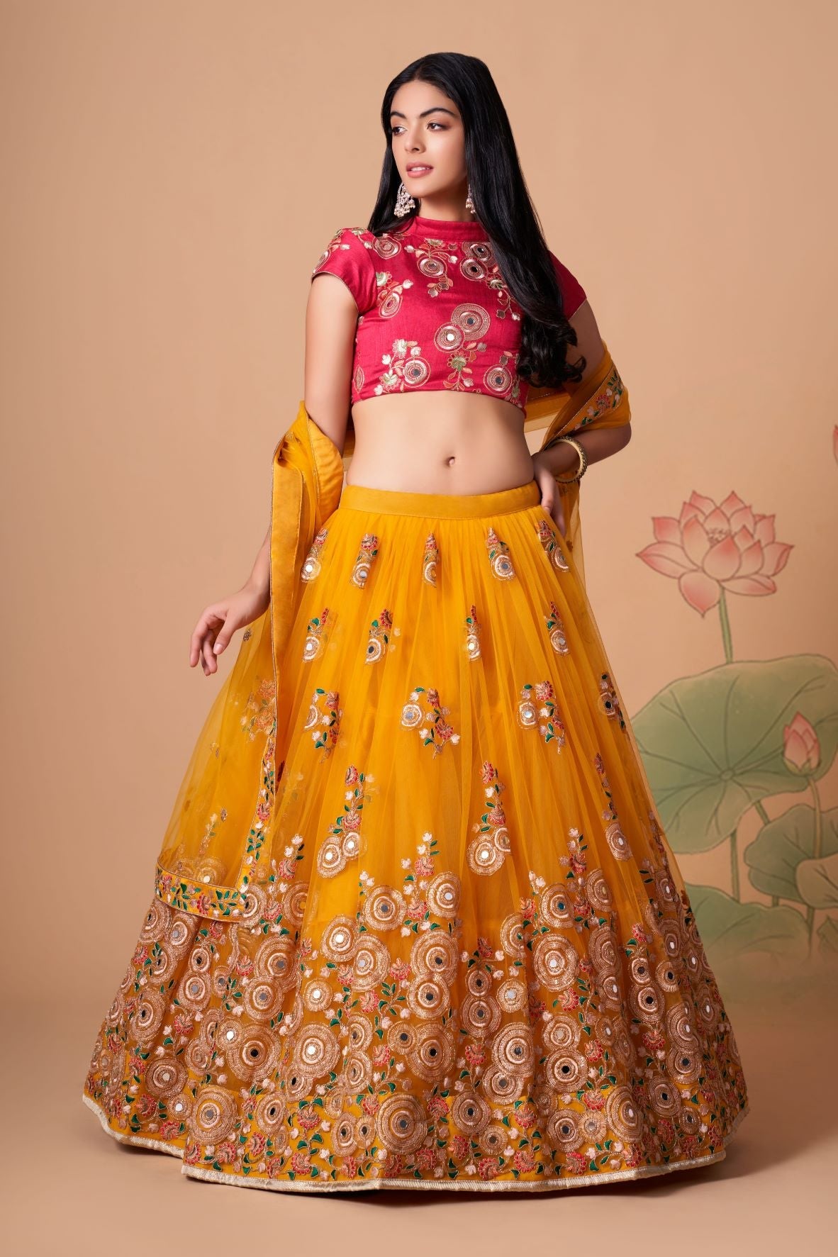 Designer Yellow and Red  color lehenga choli with Zari and Sequence ,Thread Embroidery Work wedding party wear lehenga choli with dupatta