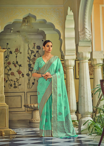 Teal Blue   Tissue Silk Designer  Saree for women or girls, designer latest wedding wear saree