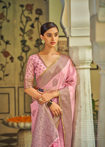 Light Pink Tissue Silk Designer  Saree for women or girls, designer latest wedding wear saree