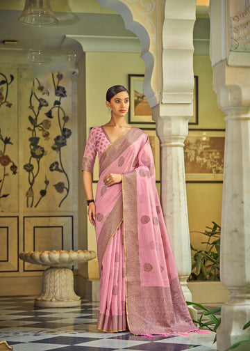 Light Pink Tissue Silk Designer  Saree for women or girls, designer latest wedding wear saree