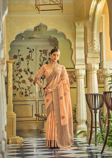 Pastel Orange  Tissue Silk Designer  Saree for women or girls, designer latest wedding wear saree