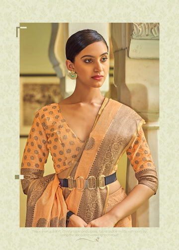 Pastel Orange  Tissue Silk Designer  Saree for women or girls, designer latest wedding wear saree