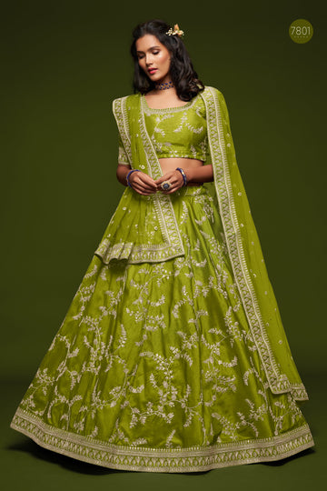 Neon lehenga choli for women Latest Indian bridal wear Zari, Sequins Dori work chaniya choli