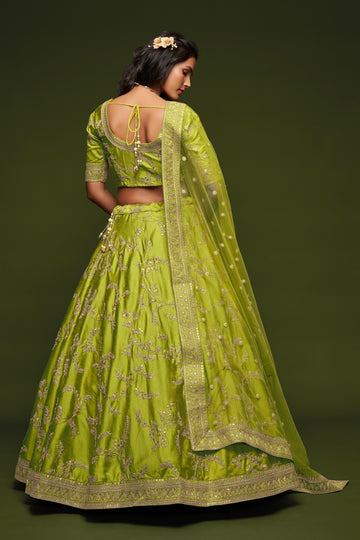 Neon lehenga choli for women Latest Indian bridal wear Zari, Sequins Dori work chaniya choli