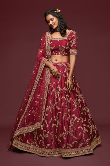 Indian Wedding Wear Marron Art Silk Zari, Sequins and Dori work lehenga choli for women