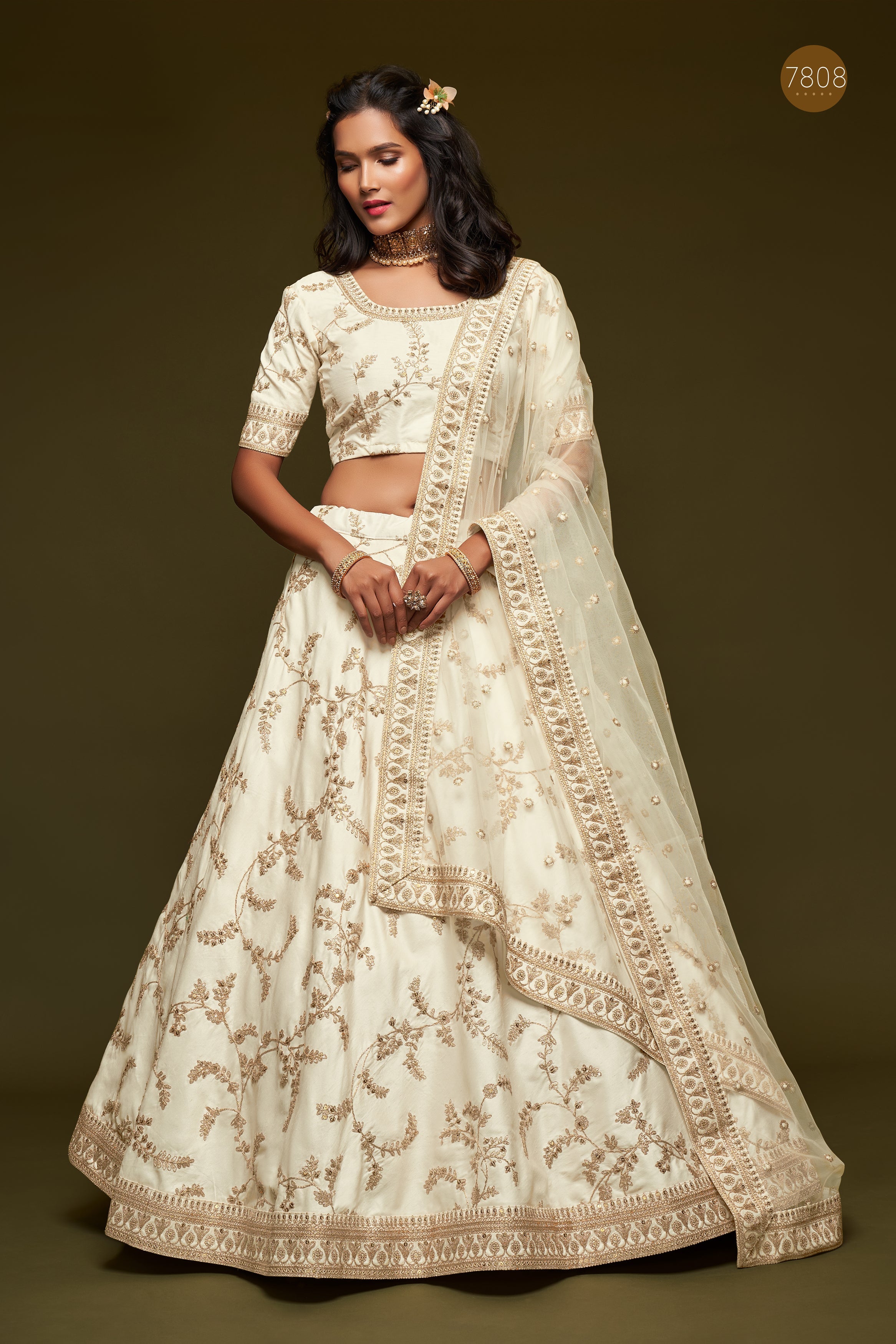 Indian Bride White Lehenga With Fancy Sequence Work And Glis