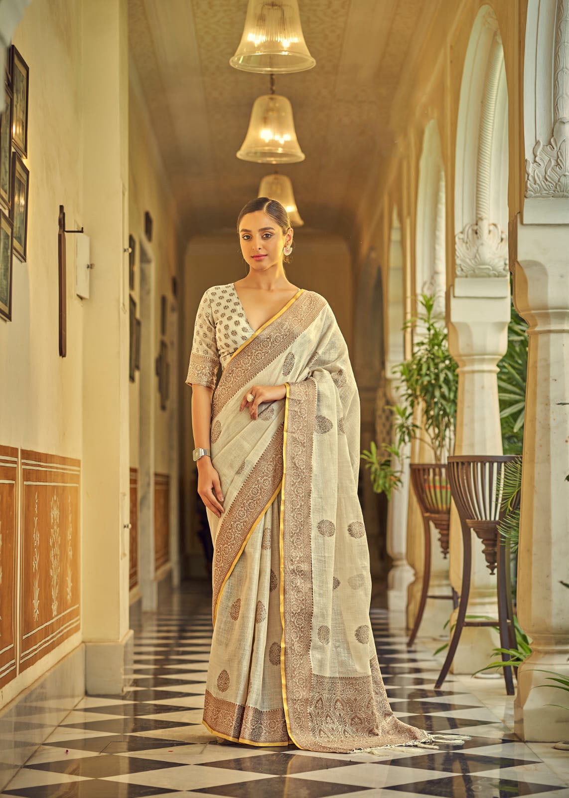 off white Tissue Silk Designer Saree for women or girls designer late