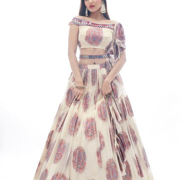 Designer Off White color lehenga choli with   Thread and Mirror  Work    wedding party wear lehenga choli with dupatta